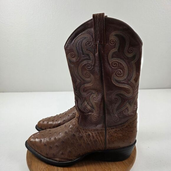 Tony Lama Ostrich Quill Brown Leather Cowboy Western Boots Exotic Skin Sz 13 2E - Picture 1 of 13